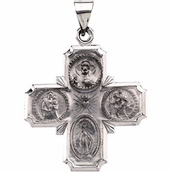 R41607:60001:P 14kt White 25x24.25mm Hollow Four-Way Cross Medal