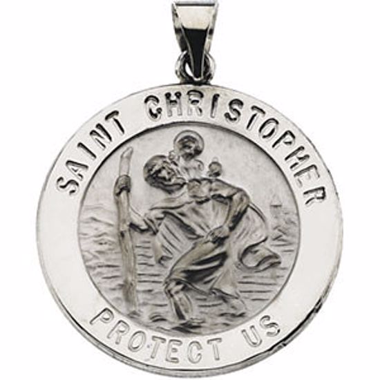 R41608:60005:P 14kt White 25.5mm Hollow Round St. Christopher Medal