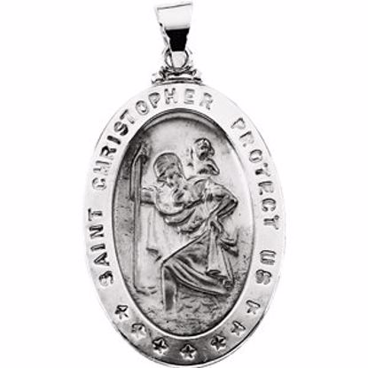 R41609:60001:P 14kt White 28.75x17.75mm Hollow Oval St. Christopher Medal