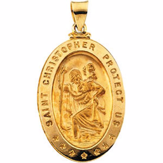 R41609:60002:P 14kt Yellow 28.75x17.75mm Hollow Oval St. Christopher Medal