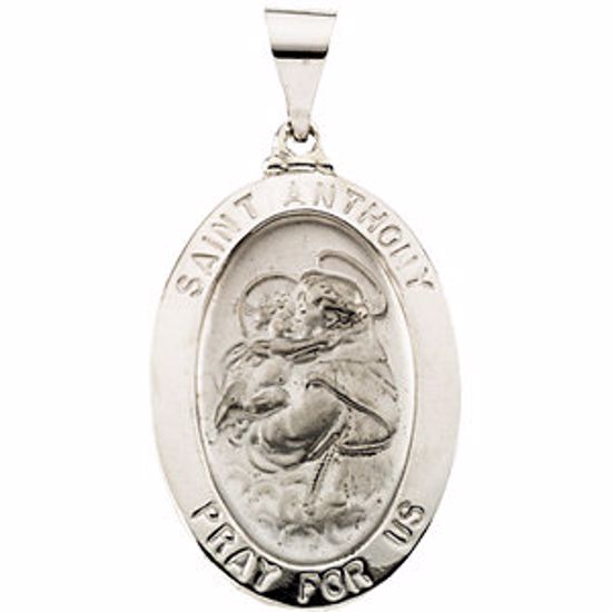 R41613:60001:P 14kt White 23x16mm Hollow Oval St. Anthony Medal