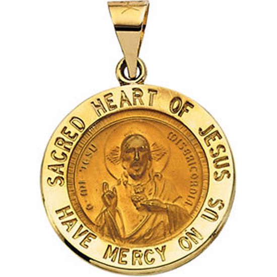 R41614:60002:P 14kt Yellow 18.5mm Hollow Round Sacred Heart of Jesus Medal