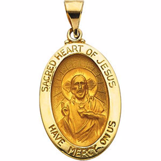 R41615:60002:P 14kt Yellow 23.25x16mm Hollow Oval Sacred Heart of Jesus Medal