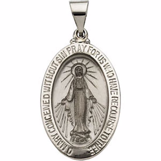 R41616:60001:P 14kt White 23x16mm Hollow Miraculous Medal