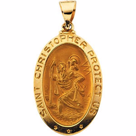 R41617:60002:P 14kt Yellow 23.5x16mm Oval St. Christopher Hollow Medal