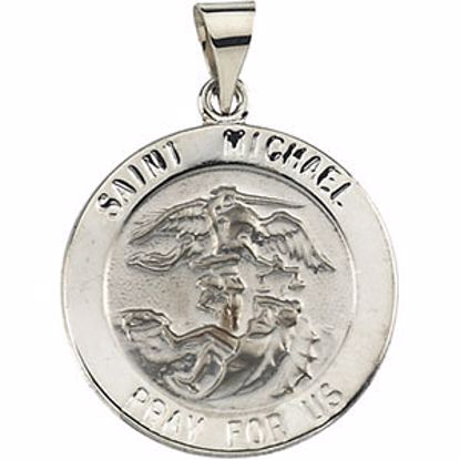 R41620:60003:P 14kt White 22.25mm Round Hollow St. Michael Medal