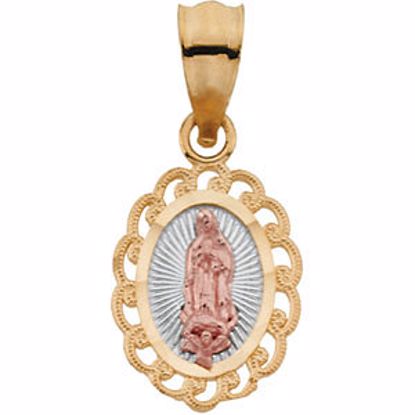 R41651:60001:P 14kt Yellow 11x8.5 Tri-Color Our Lady of Guadalupe Oval Pendant