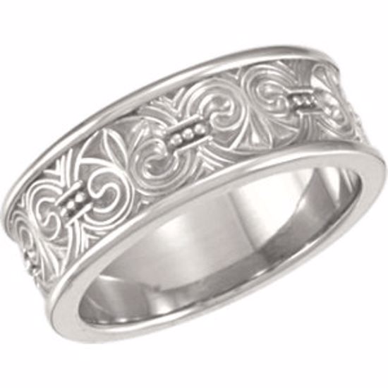 50735:100001:P 14kt White 7.5mm Design Band Size 7