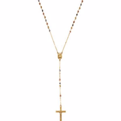 R41967:60001:P 14kt Yellow, White & Rose Rosary Nsary 16" Necklace