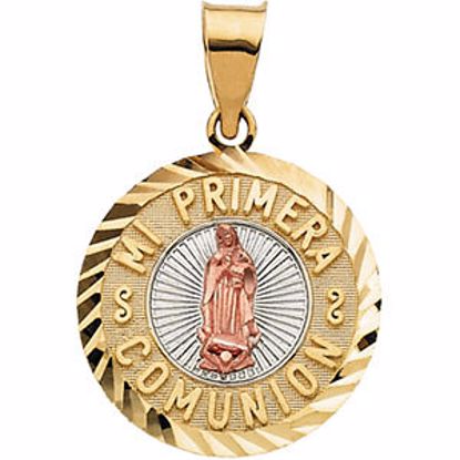 R41641:60001:P 14kt Yellow 16.75mm Tri-Color Mi Primera Comunion (First Holy Communion) Medal