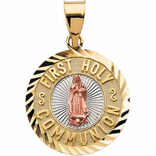 R41642:60001:P 14kt Yellow 16.75mm Tri-Color First Holy Communion Medal