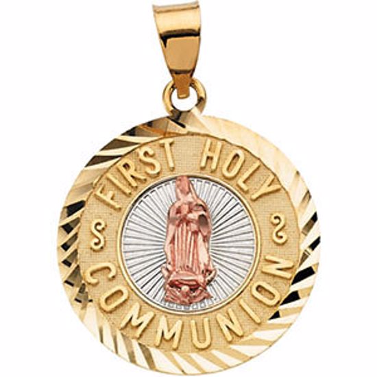 R41642:60002:P 14kt Yellow 19.75mm Tri-Color First Holy Communion Medal