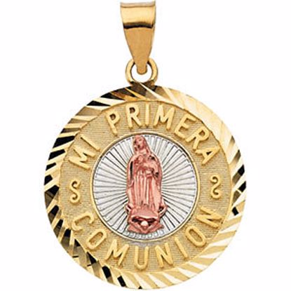 R41641:60002:P 14kt Yellow 19.75mm Tri-Color Mi Primera Comunion (First Holy Communion) Medal