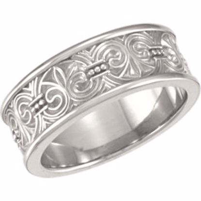 50735:100007:P 14kt White 7.5mm Design Band Size 6