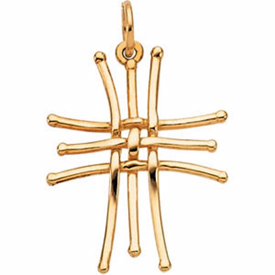 R41669:60001:P 14kt Yellow 22.5x18mm Weave Design Cross Pendant