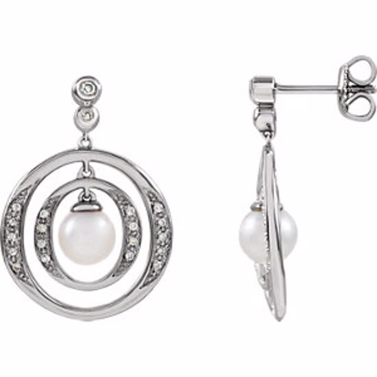 65696:60001:P 14kt White Freshwater Cultured Pearl & 1/4 CTW Diamond Earrings