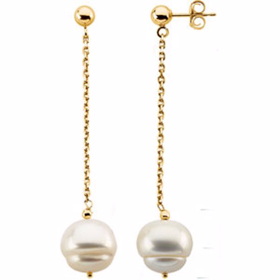 65763:60001:P 14kt Yellow 9-11mm Freshwater Cultured Pearl Dangle Earrings