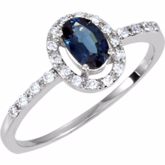 65669:600002:P 14kt White 1/6 CTW Diamond & 6x4mm Blue Sapphire Ring