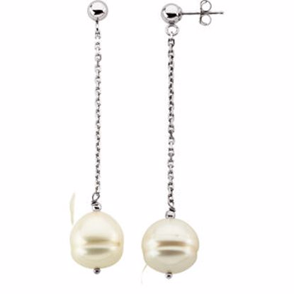 65763:60003:P 14kt White 9-11mm Freshwater Cultured Pearl Dangle Earrings