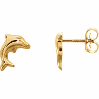 19250:60001:P 14kt Yellow Youth Dolphin Earrings