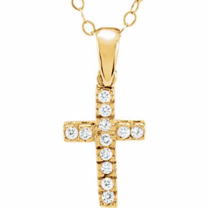 19635:60001:P 14kt Yellow Cubic Zirconia Cross 15" Necklace