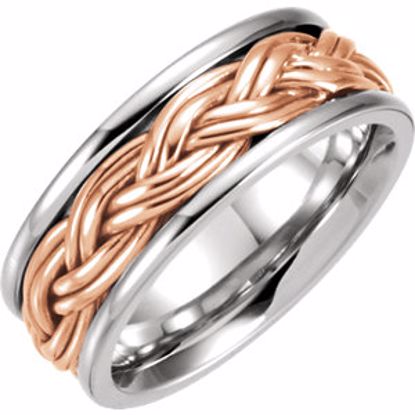 50742:60005:P 14kt White & Rose 8mm Hand Woven Band Size 7