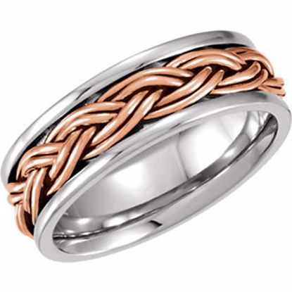 50742:60013:P 14kt White & Rose 8mm Hand Woven Band Size 11