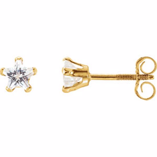 19188:60001:P 14kt Yellow Youth Cubic Zirconia Star Earrings