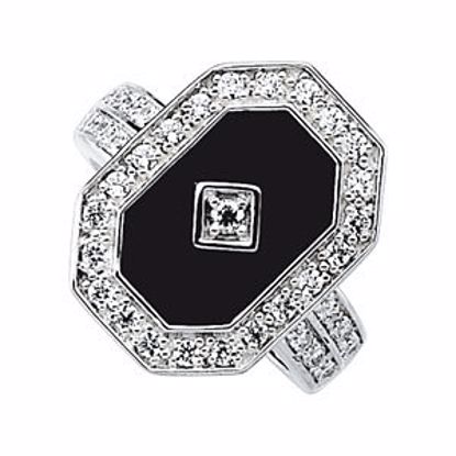 65874:60001:P Onyx & Cubic Zirconia Halo-Style Ring