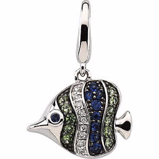 65997:60001:P Genuine Multicolor Gemstone & Diamond Tropical Fish Charm