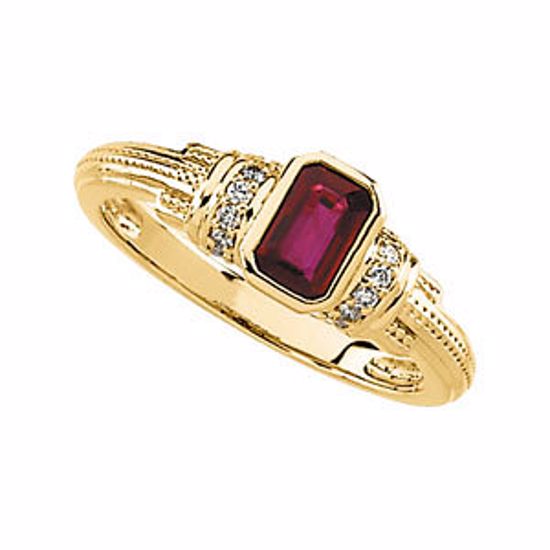 66128:60001:P 14kt Yellow Ruby & 1/10 CTW Diamond Granulated Ring