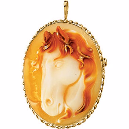 66133:60001:P Genuine Carnelian Horse Cameo Brooch/Pendant