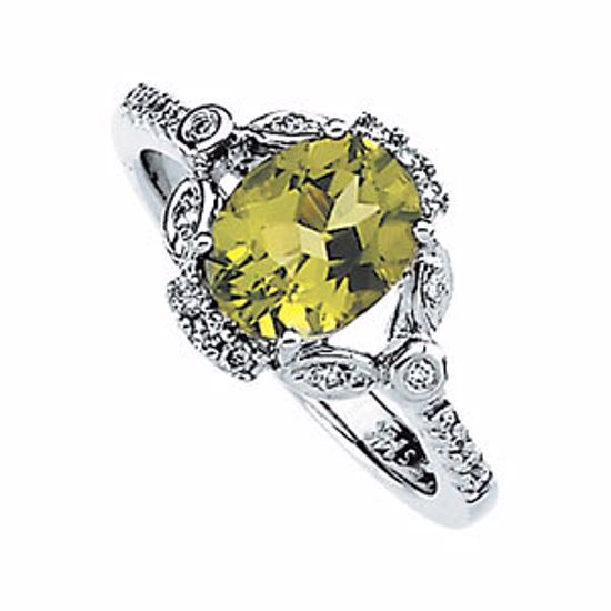 65842:60002:P 14kt White 1/6 CTW Diamond & 9x7mm Peridot Ring