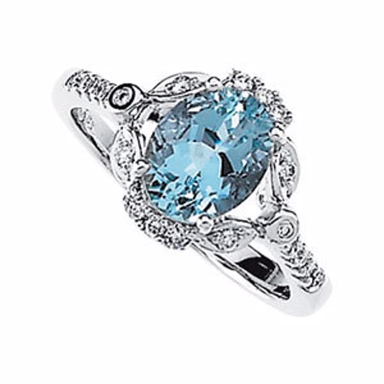 66138:60001:P Aquamarine & Diamond Accented Ring