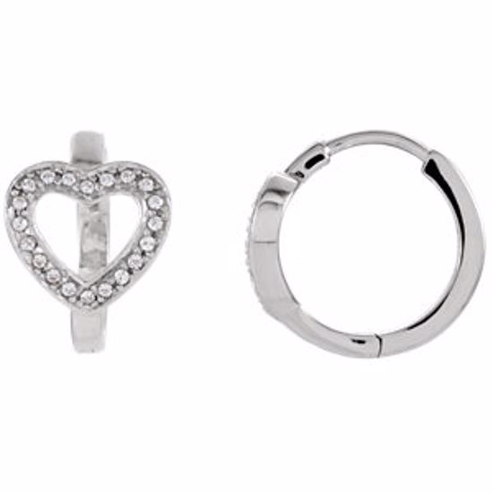 66122:60001:P Sterling Silver Cubic Zirconia Heart Hoop Earrings