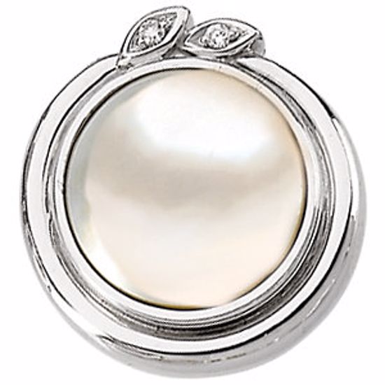 66111:83265:P 14kt White .02 CTW Diamond & 12mm Mabe Pearl Pendant