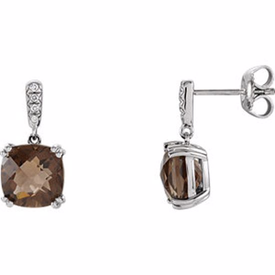 65941:60003:P 14kt White Smoky Quartz & .04 CTW Diamond Dangle Earrings