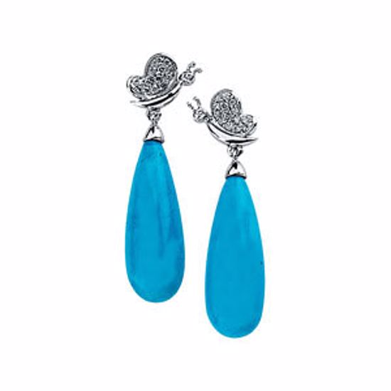 66103:60004:P 14kt White 1/6 CTW Diamond & Turquoise Earrings