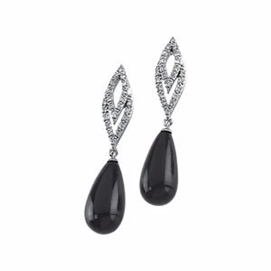 66040:60003:P 14kt White 1/4 CTW Diamond & Briolette Onyx Earrings