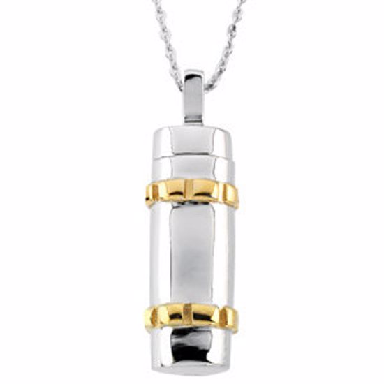 R41685KIT:60001:P Sterling Silver 14kt Yellow Gold Plated Cylinder Ash Holder 18" Necklace with Box