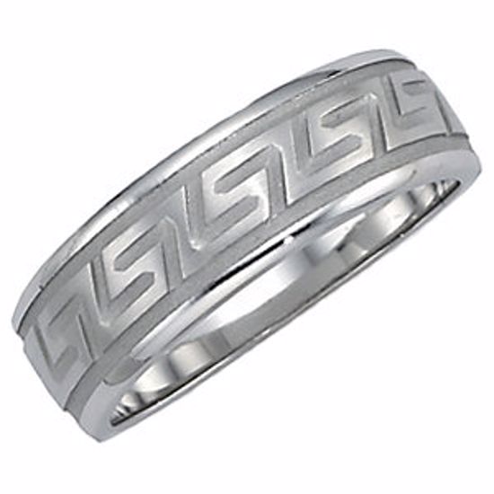 50569:100005:P 14kt White 7mm Greek Key-Inspired Tapered Wedding Band Size 9.5