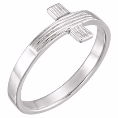 R16614KIT:141246:P 14kt White The Rugged Cross® Chastity Ring with Packaging Size 8