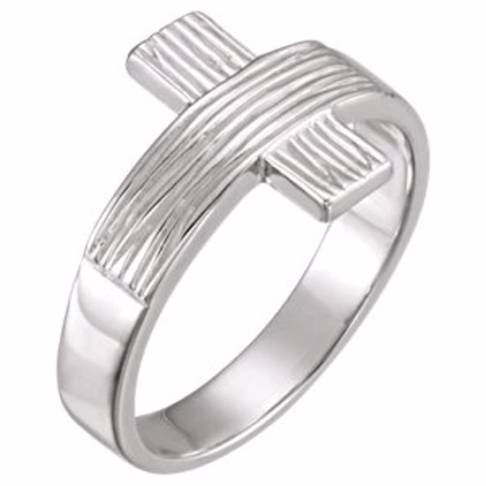 R16614KIT:143755:P 14kt White The Rugged Cross® Chastity Ring with Packaging Size 9