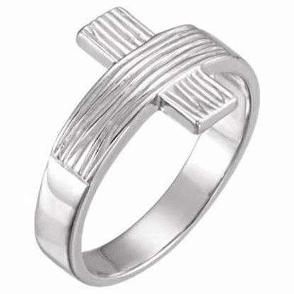 R16614KIT:143756:P 14kt White The Rugged Cross® Chastity Ring with Packaging Size 11