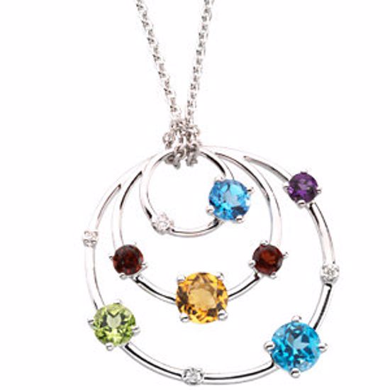 66253:60001:P 14kt White Multi-Gemstone & .05 CTW Diamond 18" Necklace