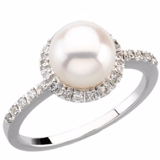 66268:60001:P 14K White Freshwater Cultured Pearl & 1/5 CTW Diamond Ring