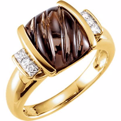 66303:60001:P 14kt Yellow Carved Smoky Quartz & .06 CTW Diamond Ring