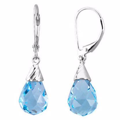 66320:60001:P 14kt White 12x8 Briolette Swiss Blue Topaz Earrings