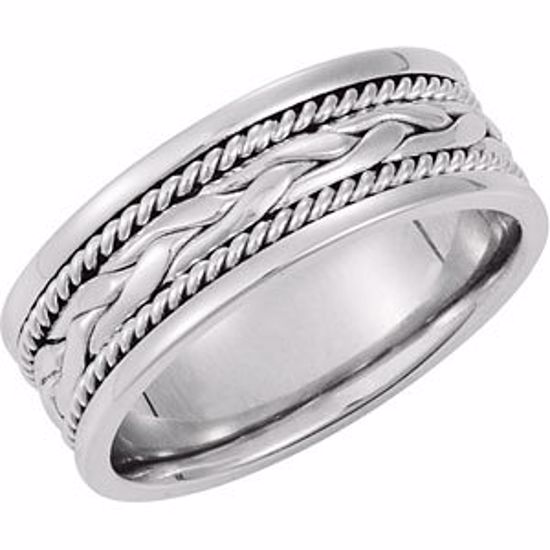 50047:217011:P 14kt White 8mm Comfort-Fit Hand-Woven Band Size 10
