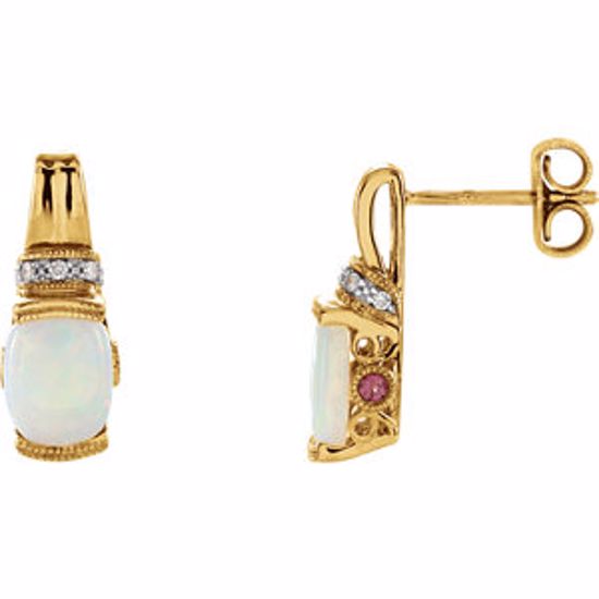 66345:60001:P 14kt Yellow Genuine Opal, Pink Tourmaline & .05 CTW Diamond Earrings